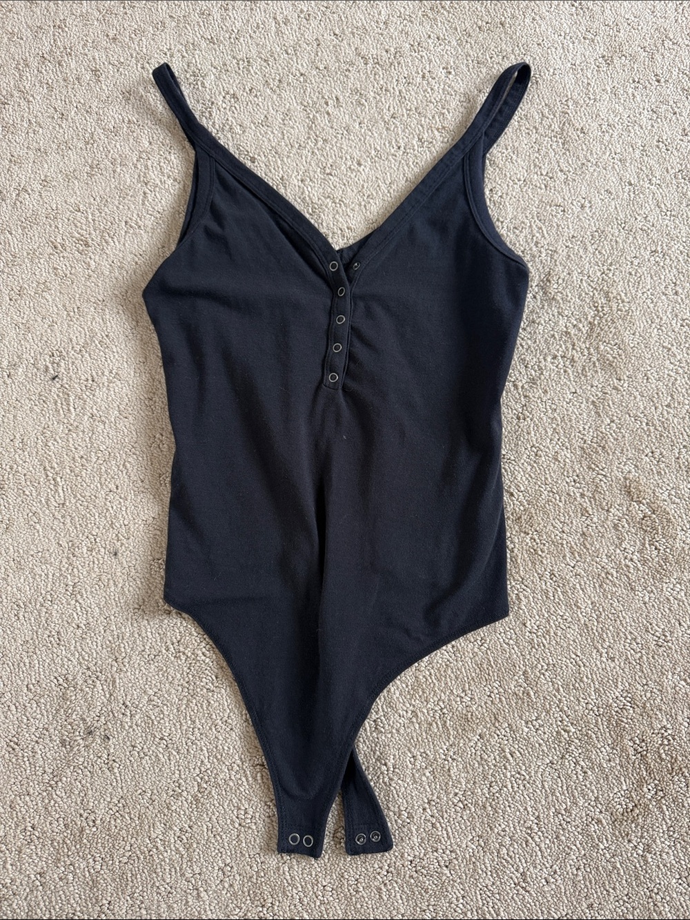 Abercrombie & Fitch Black Ribbed Snap-Front V-Neck Bodysuit